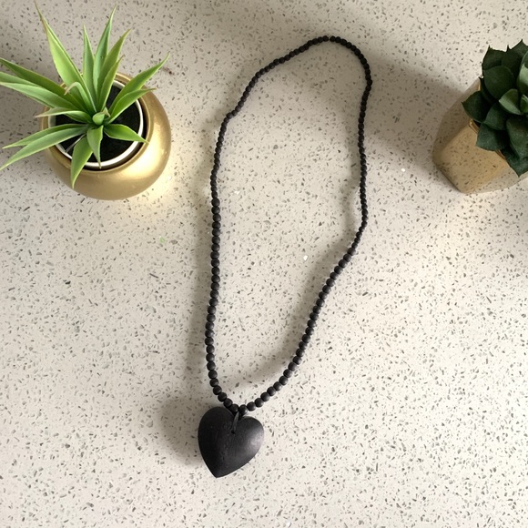 Nordstrom Jewelry - Black Wood Heart Pendant Beaded Necklace